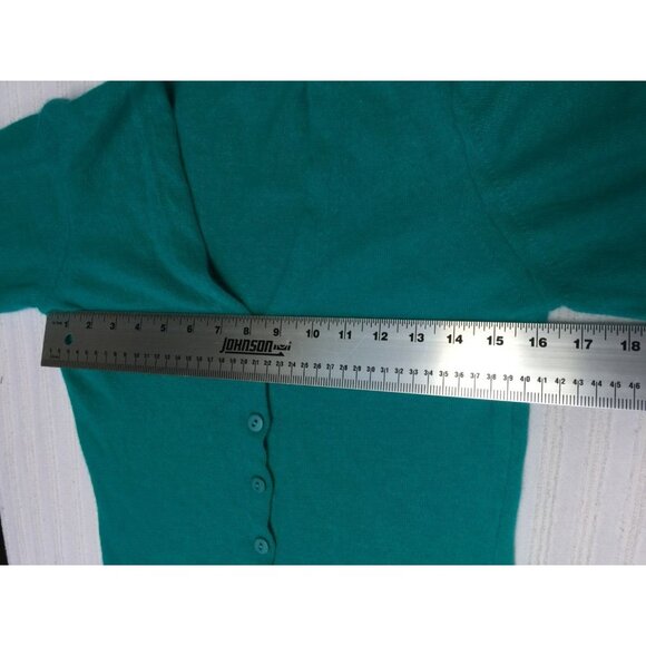 Women's Size 2 Sweater Button Down V-Neck Knit Cardigan Wool Angora Teal Casual - Picture 4 of 7